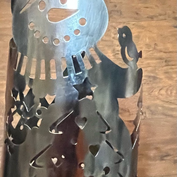Tin Cut Out Snowman Candle Cover Gold Papier-Mâché tree Topper Christmas Decor - Picture 7 of 16